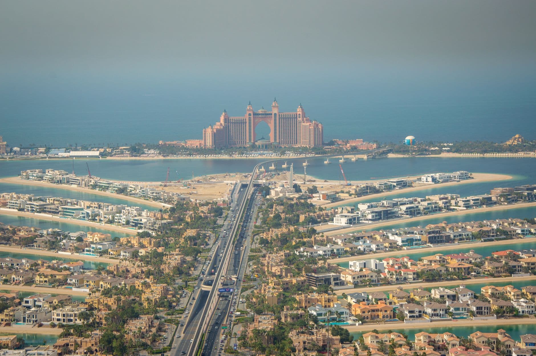 Aerial view of Palm Jumeirah, a designated Dubai freehold area open to foreign buyers
